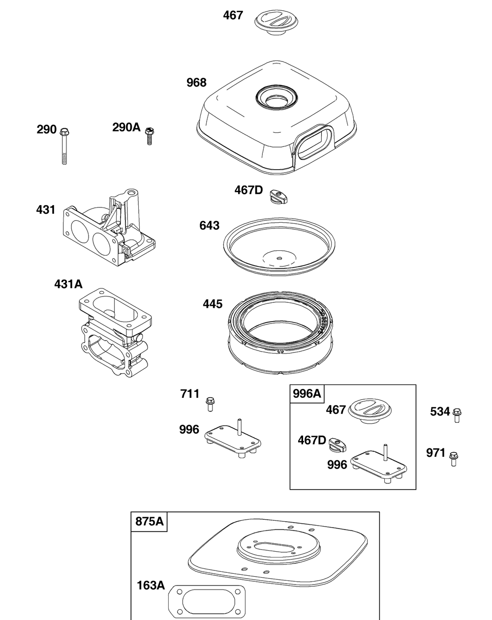Air Cleaner Group Diagram and Parts List for 61H277-0108-E1  Briggs and Stratton Engine